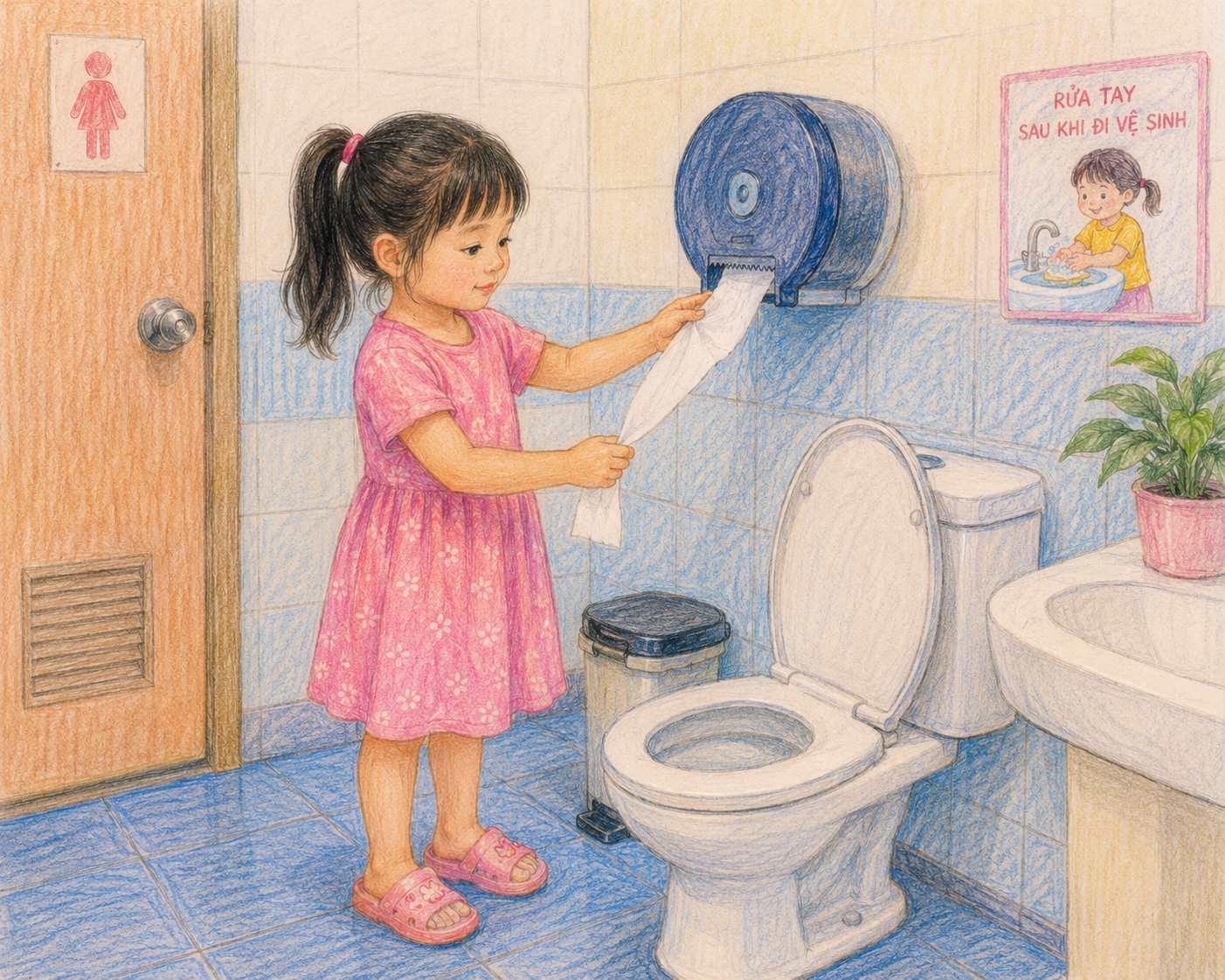 Dạy bé gái tự vệ sinh